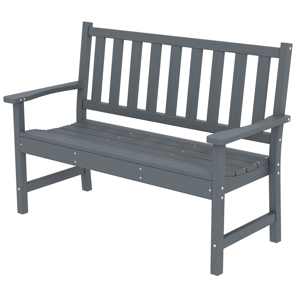 2 Seater Plastic Garden Bench, Outdoor Patio Bench with Armrest and Backrest, Weatherproof Outdoor Furniture for Balcony