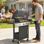 Gasgrill 10,5 KW 3+1 Brenner BBQ Grillwagen Edelstahl inkl Seitenbrenner Flaschenöffner Thermometer Gusseisen-Grillrost