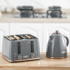 2-in-1 K¨¹chenset, Toaster und Wasserkocher, mehrere Optionen, 1,7 L, 4 Toastscheiben gleichzeitig, Kunststoff, Grau