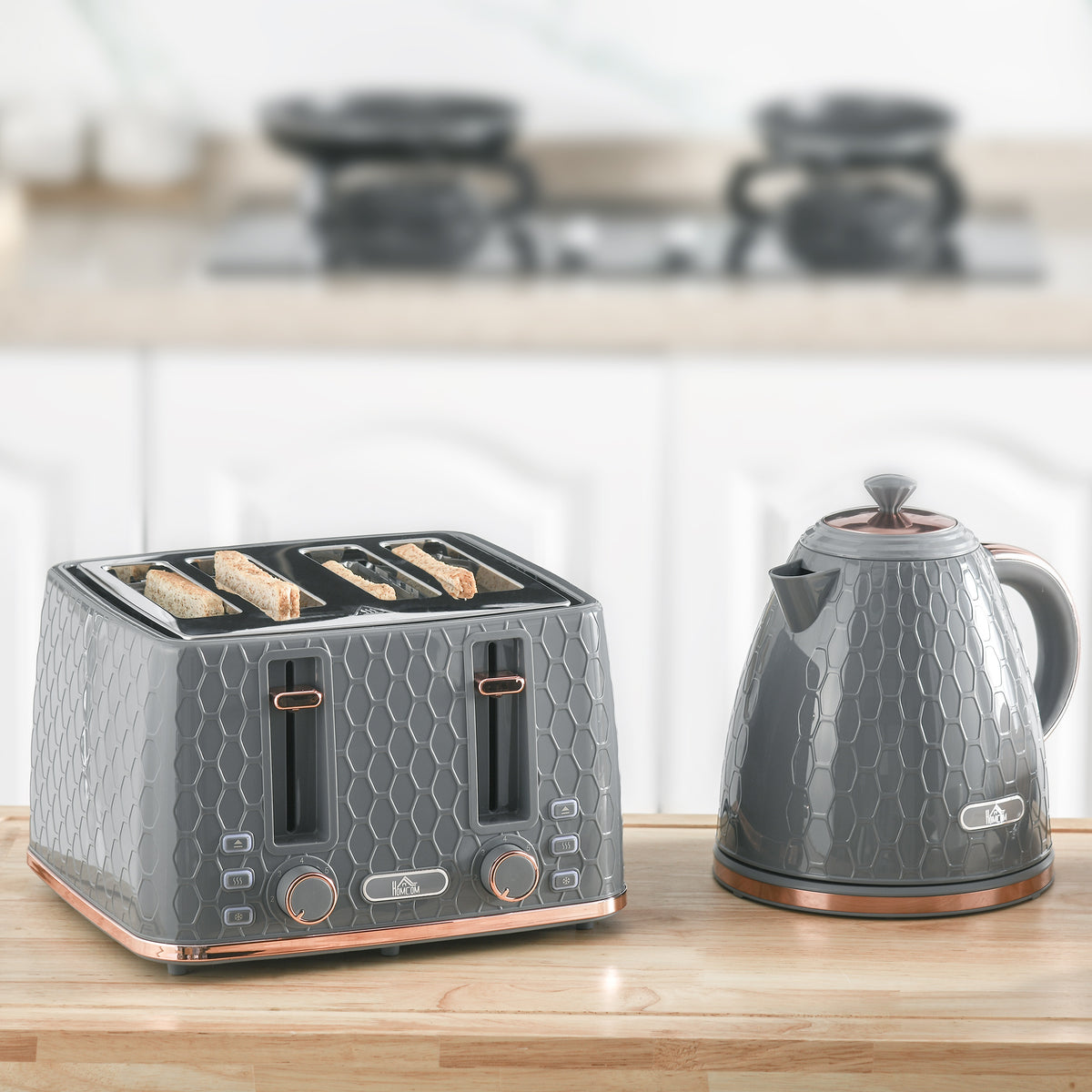 2-in-1 K¨¹chenset, Toaster und Wasserkocher, mehrere Optionen, 1,7 L, 4 Toastscheiben gleichzeitig, Kunststoff, Grau