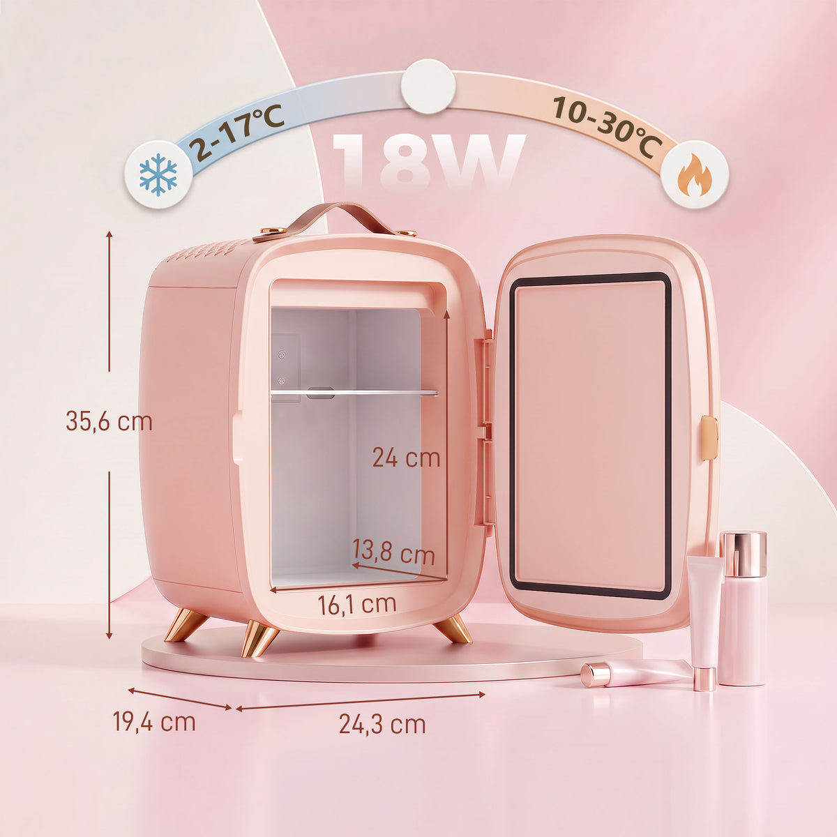 Mini Kühlschrank 6 Liter LED Spiegel Kosmetik Kühlschrank Rosa