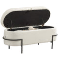 Aufbewahrungs-Hocker, Sitzhocker mit Deckel und Stauraum, Stahlbeine, Polsterhocker mit Fleece-Bezug, Cremewei?