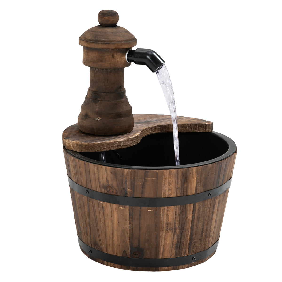 Gartenbrunnen Springbrunnen Zierbrunnen Fassbrunnen Wasserfall Holzeimer Tannenholz + Metall Naturholz Ø27 x 37 cm