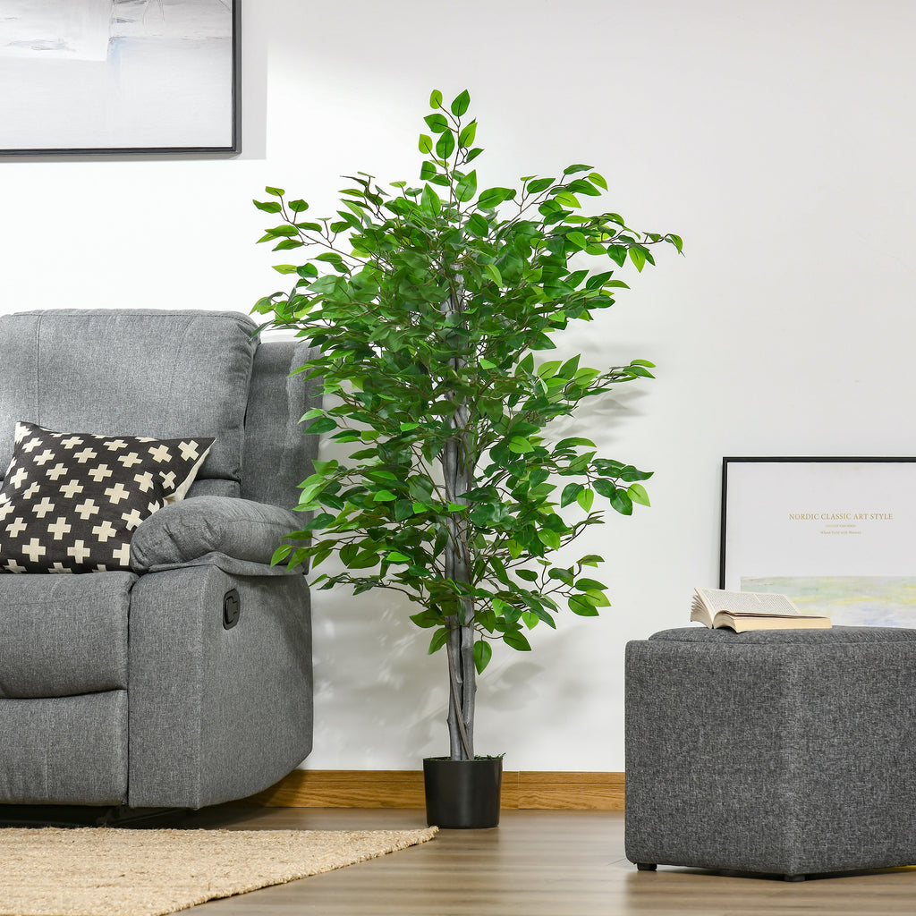 K¨¹nstlicher Baum, Ficus-Kunstpflanze, realistisches Aussehen, Zementtopf, 135 cm, pflegeleicht, Kunststoff, Gr¨¹n