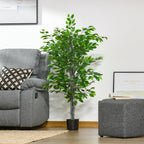 K¨¹nstlicher Baum, Ficus-Kunstpflanze, realistisches Aussehen, Zementtopf, 135 cm, pflegeleicht, Kunststoff, Gr¨¹n