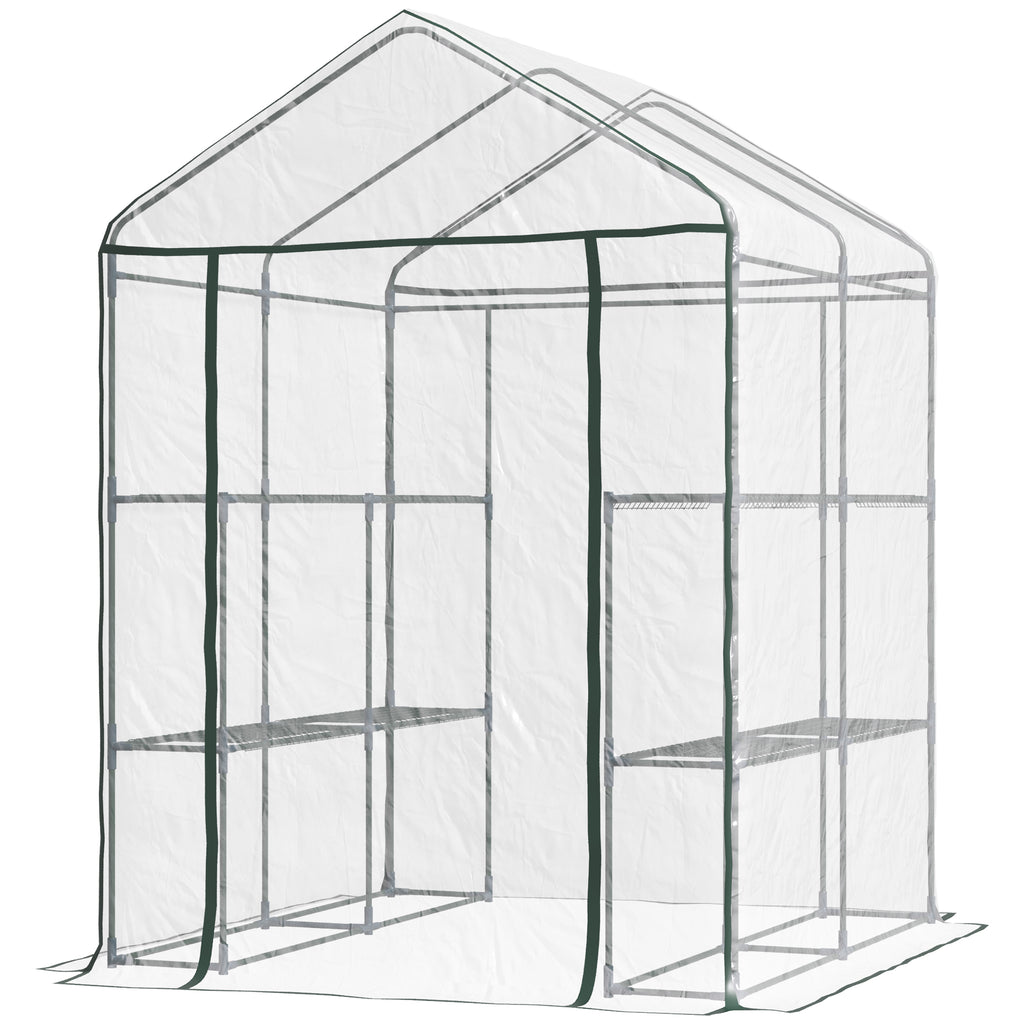  Foliengewächshaus begehbares Gartenhäuschen Tomatengewächshaus Treibhaus Frühbeet mit 6 Regalen Transparent Stahl PVC-Kunststoff 143 x 143 x 195 cm