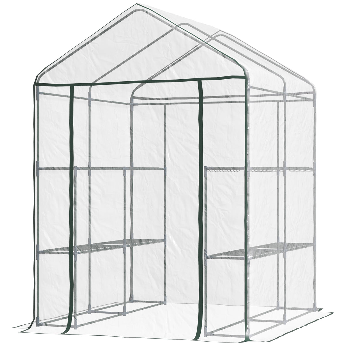  Foliengewächshaus begehbares Gartenhäuschen Tomatengewächshaus Treibhaus Frühbeet mit 6 Regalen Transparent Stahl PVC-Kunststoff 143 x 143 x 195 cm