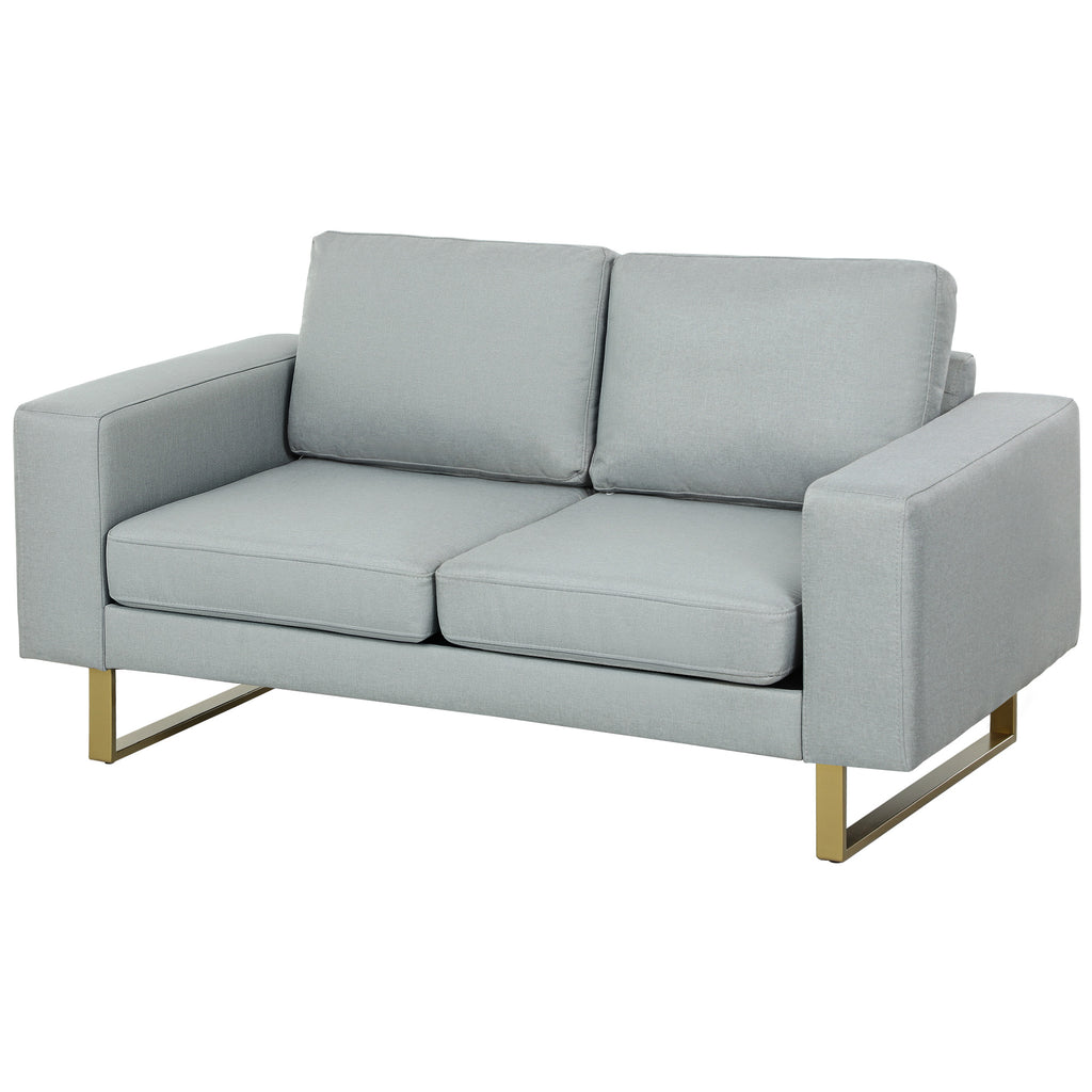 2-Sitzer-Sofa, Couch mit Vollholzrahmen, Metallbeine, schlichtes Design, Hellgrau