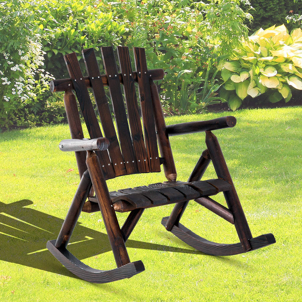 Adirondack Chair Cedar Wood Ergonomic Rocking Chair Porch Rocker Garden Traditional - Burlywood