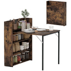 Esstisch Klappbar mit Regal, Industrie-Design, Platzsparend, Für Kleine Räume, 80x90x93cm, Rustikal-Braun
