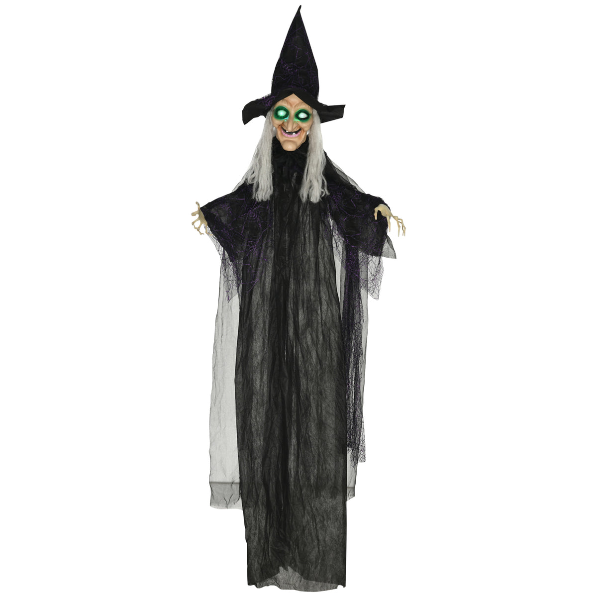 Halloween-Hexe, Halloween-Dekoration, Soundfunktion, mit Bewegungssensor, LED-Lichter, 130 cm x 18 cm x 183 cm