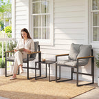 Bistro-Set für 2 Personen, 3-teiliges Garten-Bistro-Set mit Metallrahmen und dicken Polstern