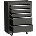 5-Drawer Tool Chest, Lockable Steel Tool Storage Cabinet with Wheels and Handle Tool Box for Garage, Workshop, Black