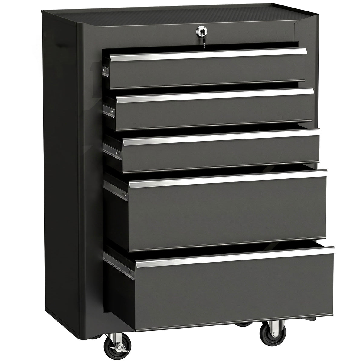 5-Drawer Tool Chest, Lockable Steel Tool Storage Cabinet with Wheels and Handle Tool Box for Garage, Workshop, Black