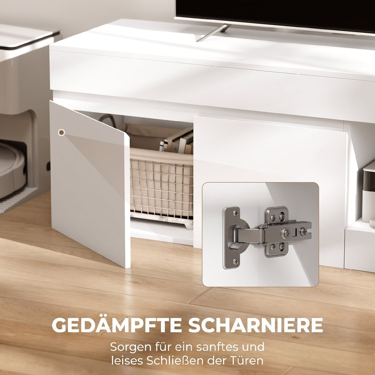 TV Schrank mit 2 Türen Soft-Close-Funktion Weiß 140 x 40 x 48 cm