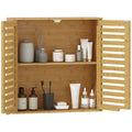 Badezimmerschrank Hängeschrank aus Bambus mit atmungsaktiv Lamellentüren, verstellbar Ablage 60 x 20 x 60 cm Naturholz