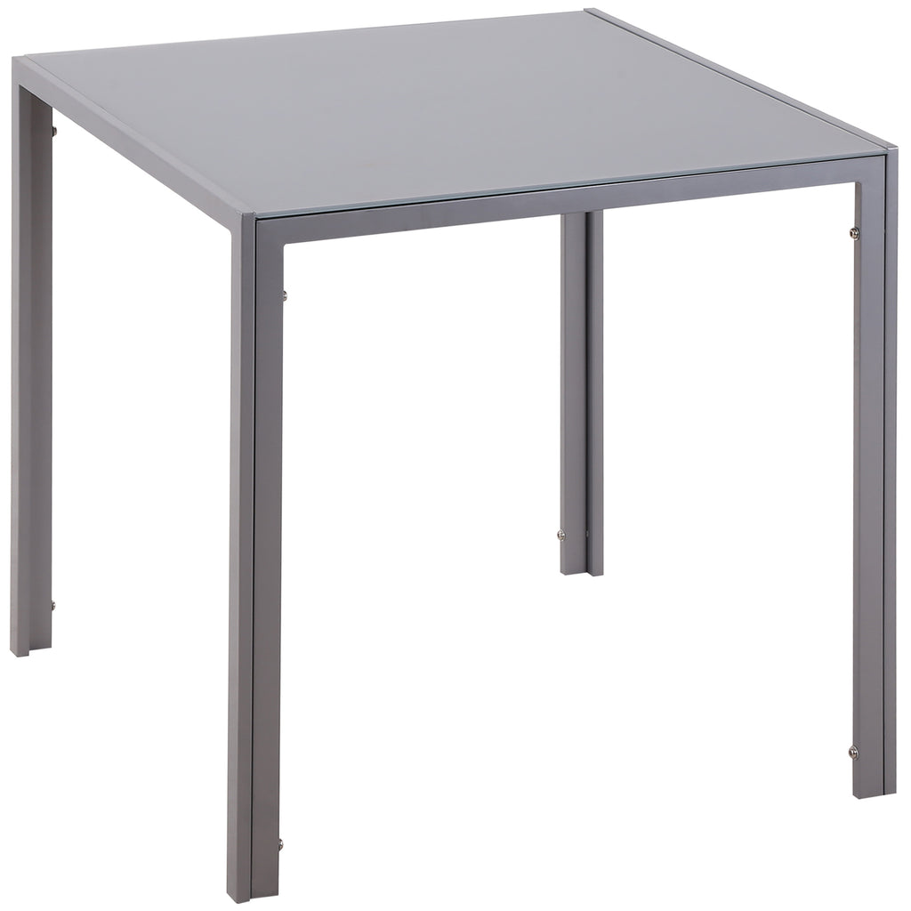 Modern Square Dining Table for 2-4 People, with Glass Top & Metal Legs for Dining Room, Living Room, Grey