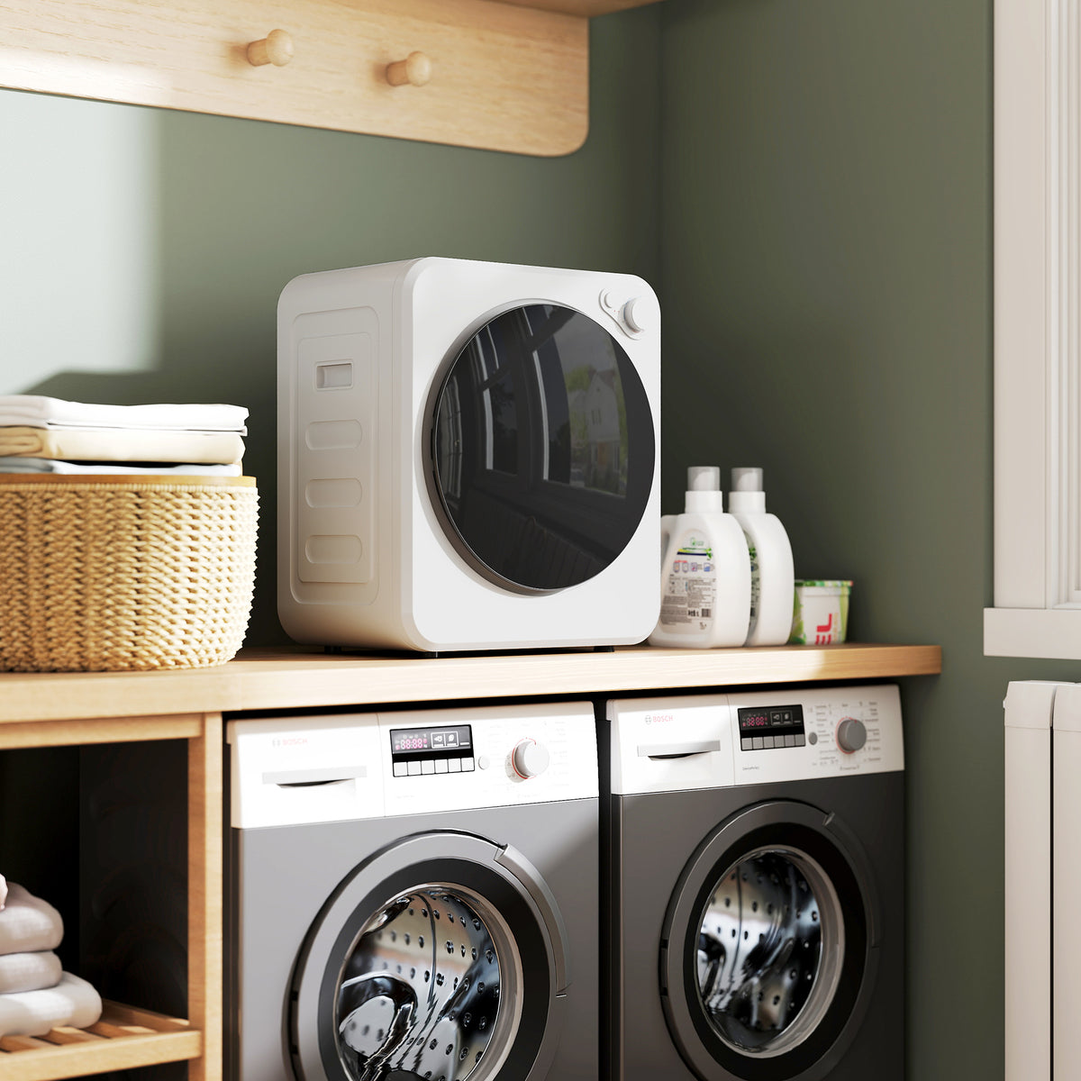 Mini Wäschetrockner 4 kg mit 5 Programme bis zu 60℃ 800W/400W Ablufttrockner mit Edelstahltrommel Weiß