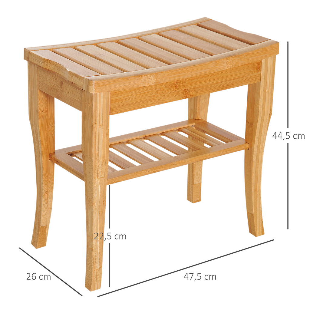 45cm 2-Tier Slatted Shower Bench Storage Seat w/ 4 Legs Comfortable Safe Bathroom Stool Spa Bath Organiser