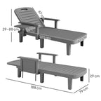 Set of 2 Reclining Sun Loungers, 5 Positions Adjustable Outdoor Chaise Lounge Chair with Armrests, Dark Grey