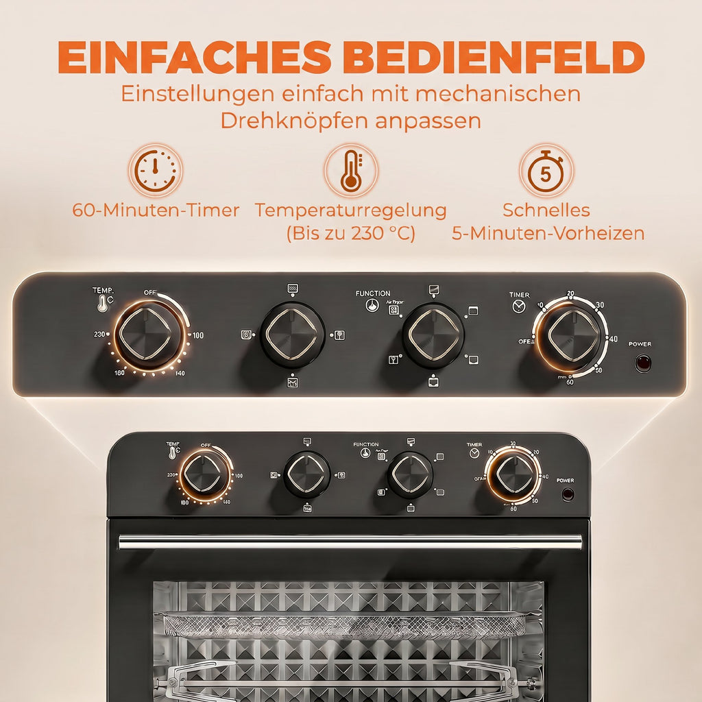 Heißluftfritteuse 36 Liter Mini Backofen mit Umluft, Backblech, Rost