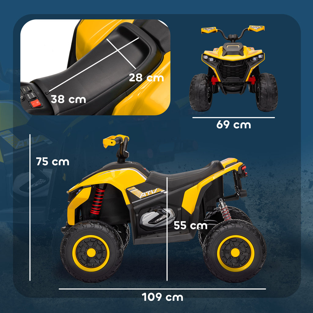 Elektroquad f¨¹r Kinder, 3-6 km/h, LED-Scheinwerfer, Musik, USB, f¨¹r 3-8 Jahre, Gelb