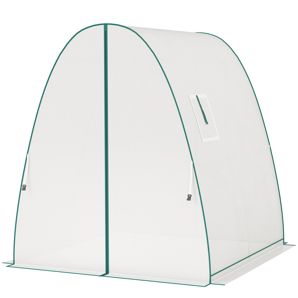Polytunnel Greenhouse with Sandbags, Walk-In Tunnel Green House with 2 Doors and Screen Windows, 1.8 x 1.8 x 2m, White
