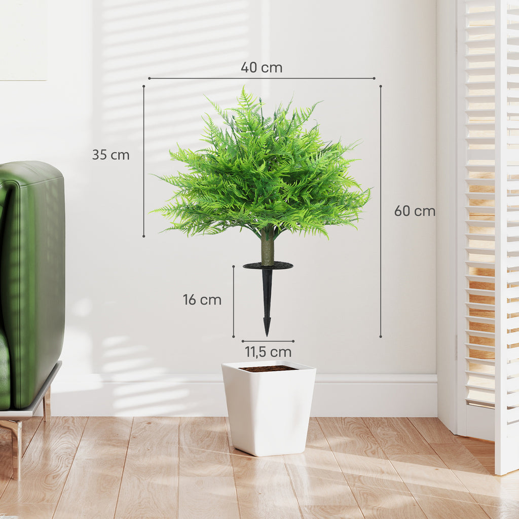 Künstliche Boston-Farn-Büsche UV-beständig, Kunstpflanzen mit Stäben, Set aus 2, 60 cm für Garten, Veranda