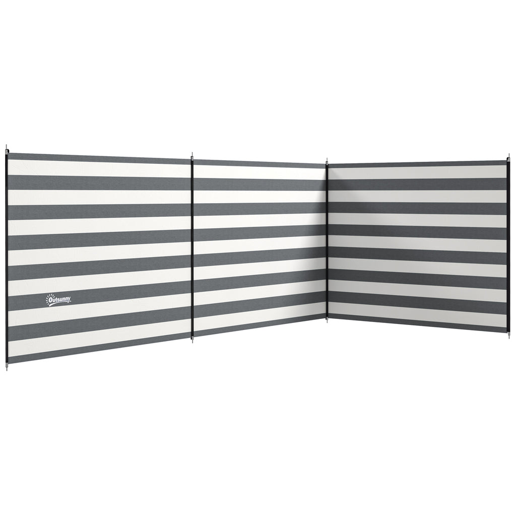 4 Pole Camping Windbreaks, Beach Wind Shield Shelter with Carry Bag and Steel Poles, 540cm x 150cm, Grey and White