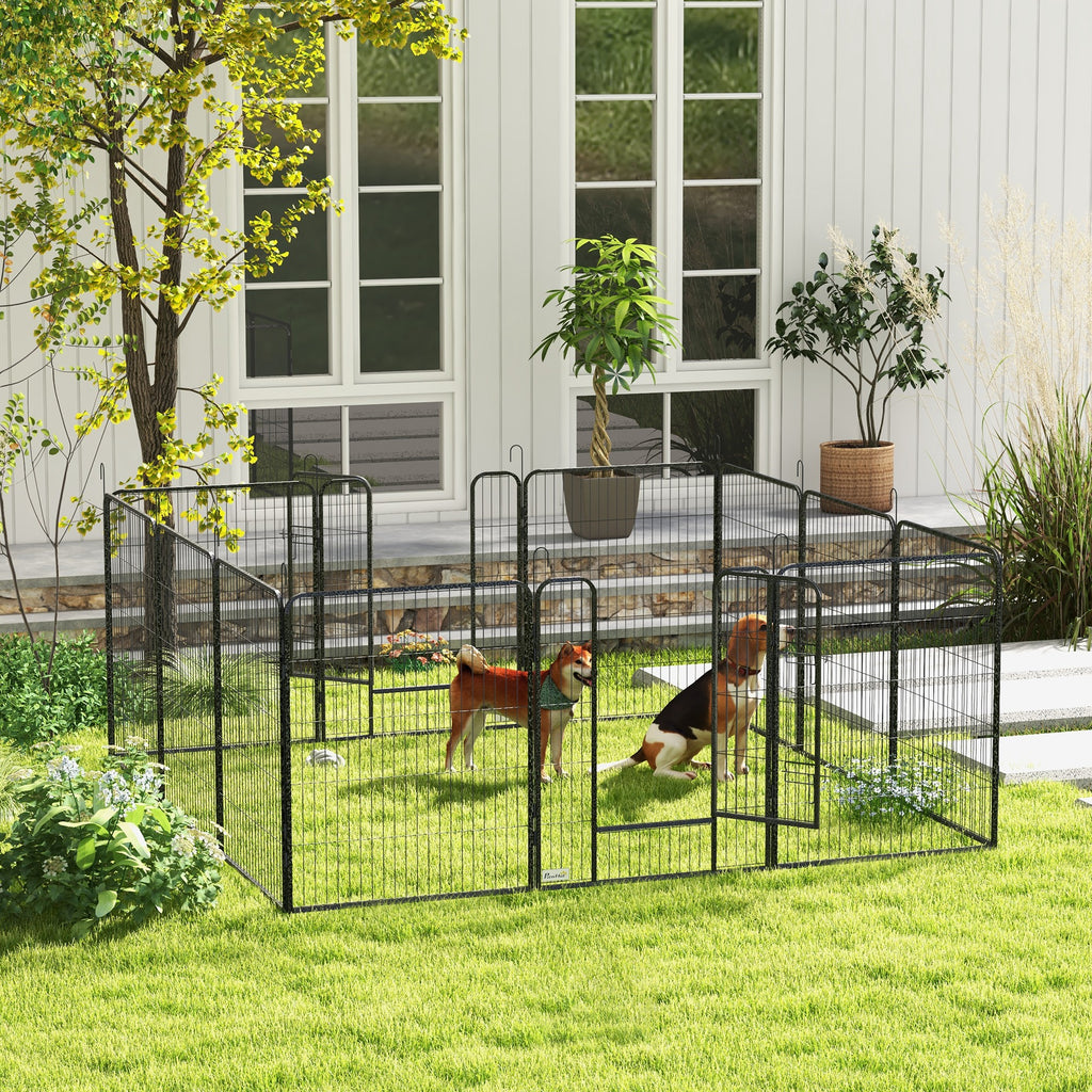 12 Panels Heavy Duty Puppy Playpen, for Small Dogs, Indoor and Outdoor Use - Silver