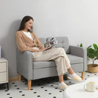 Zweisitzer-Sofa mit Stauraum, Knopfheftung, Kissen, Kautschukbaumholz, 117x62x78cm, Hellgrau