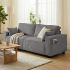 218 cm 3-Sitzer Sofa, modernes Cord-Sofa mit Taschenfeder-Polsterung, breiten Armlehnen und 2 Kissen, hellgrau