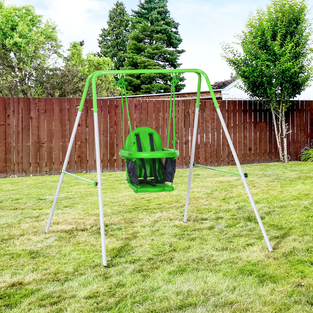 Kids Swing, Steel Nursery Swing, with Seatbelt, High Support Back, Front Guard, for Ages 6-36 Months - Green
