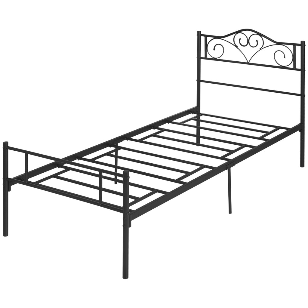 Bett 90 x 200 cm Stahl mit Lattenrost, Kopf- und Fußteil, 31 cm hoch Schwarz