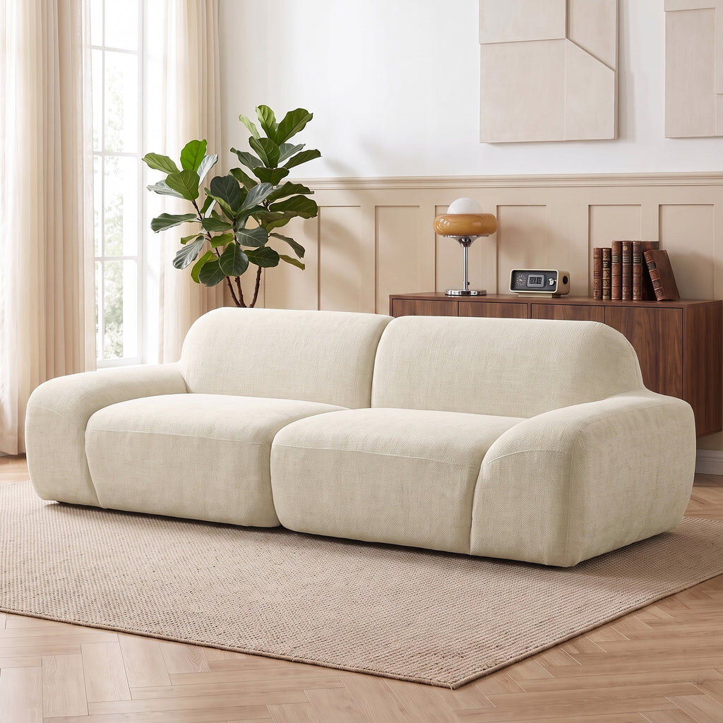 3-Sitzer-Sofa, abgerundet und rahmenlos, mit großzügiger Sitzfläche, dick gepolstert, keine Montage, cremeweiß