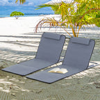 Sonnenliege klappbar Gartenliege mit Kopfkissen Strandmatte mit 5-Fach verstellbare Rückenlehne Strandliege mit Tragetasche für Garten Urlaub Outdoor Strand Pool, Grau