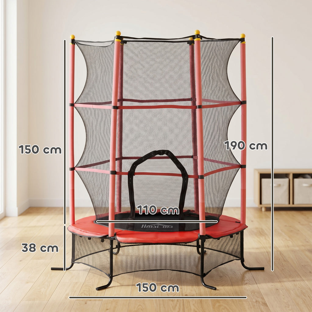 Trampolin f¨¹r Kinder, ?163 cm, mit Sicherheitsnetz, f¨¹r drinnen und drau?en, Belastung bis 50 kg, Stahl, Kunststoff, Rot