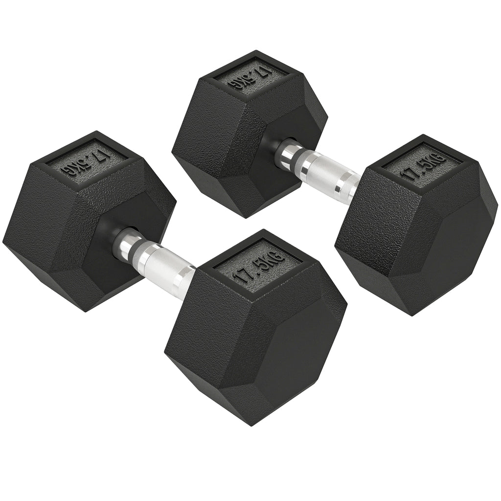 2x17.5KG Rubber Hex Dumbbell Portable Hand Weights Dumbbell Home Gym