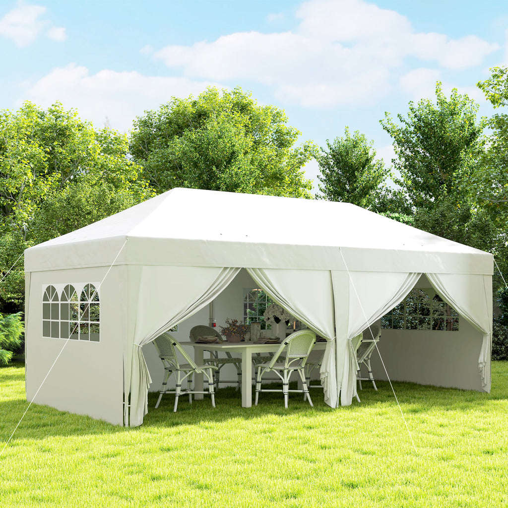 Pavillon ca. 6x3m Stabil Winterfest Pop-up Faltpavillon mit Fenster Reißverschlusstür Seitenteilen UV Schutz