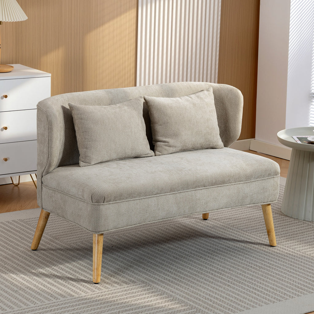 2-Sitzer-Sofa, kleines Chenille-Sofa mit Flügelrücken, dickem Sitz, Gummibaumholzfüßen, Beige