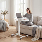 Höhenverstellbarer Stehschreibtisch, Rollbarer Sit-Stand-Schreibtisch mit Tastaturablage, Rollen und Stahlrahmen, Weiß