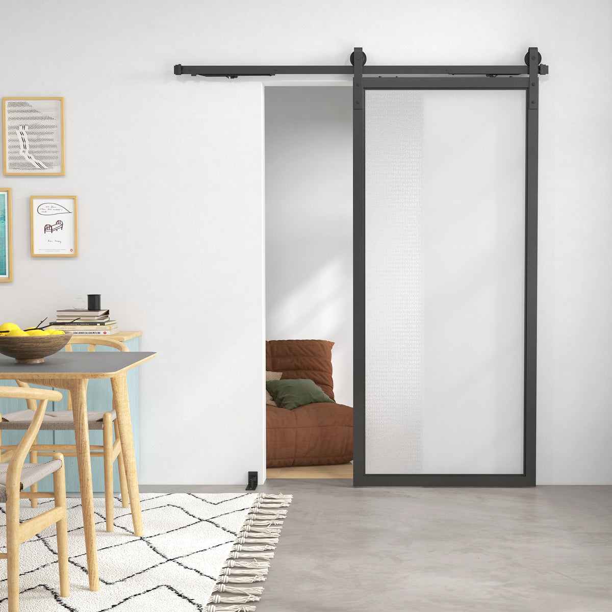 Schiebet¨¹r-Bausatz, leise & leichtg?ngig, f¨¹r Holz- & Zementw?nde, 183cm, Stahl, Schwarz