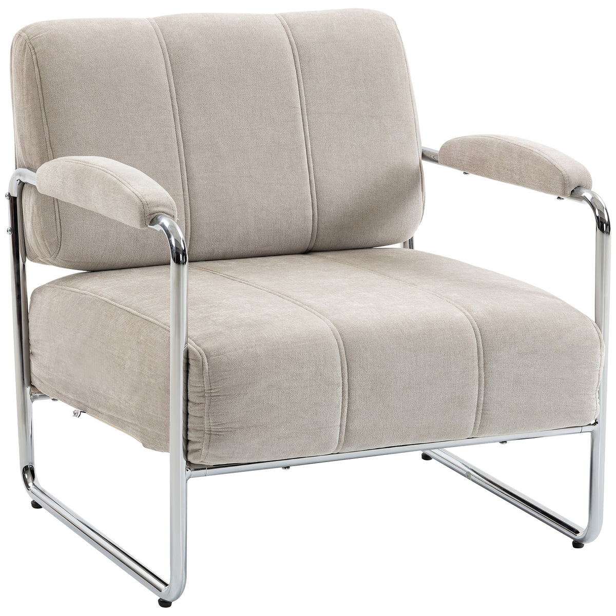 Moderner Sessel, Akzentstuhl mit breitem Sitz und dicker Polsterung, Chenille-Polsterstuhl fürs Wohnzimmer, Beige