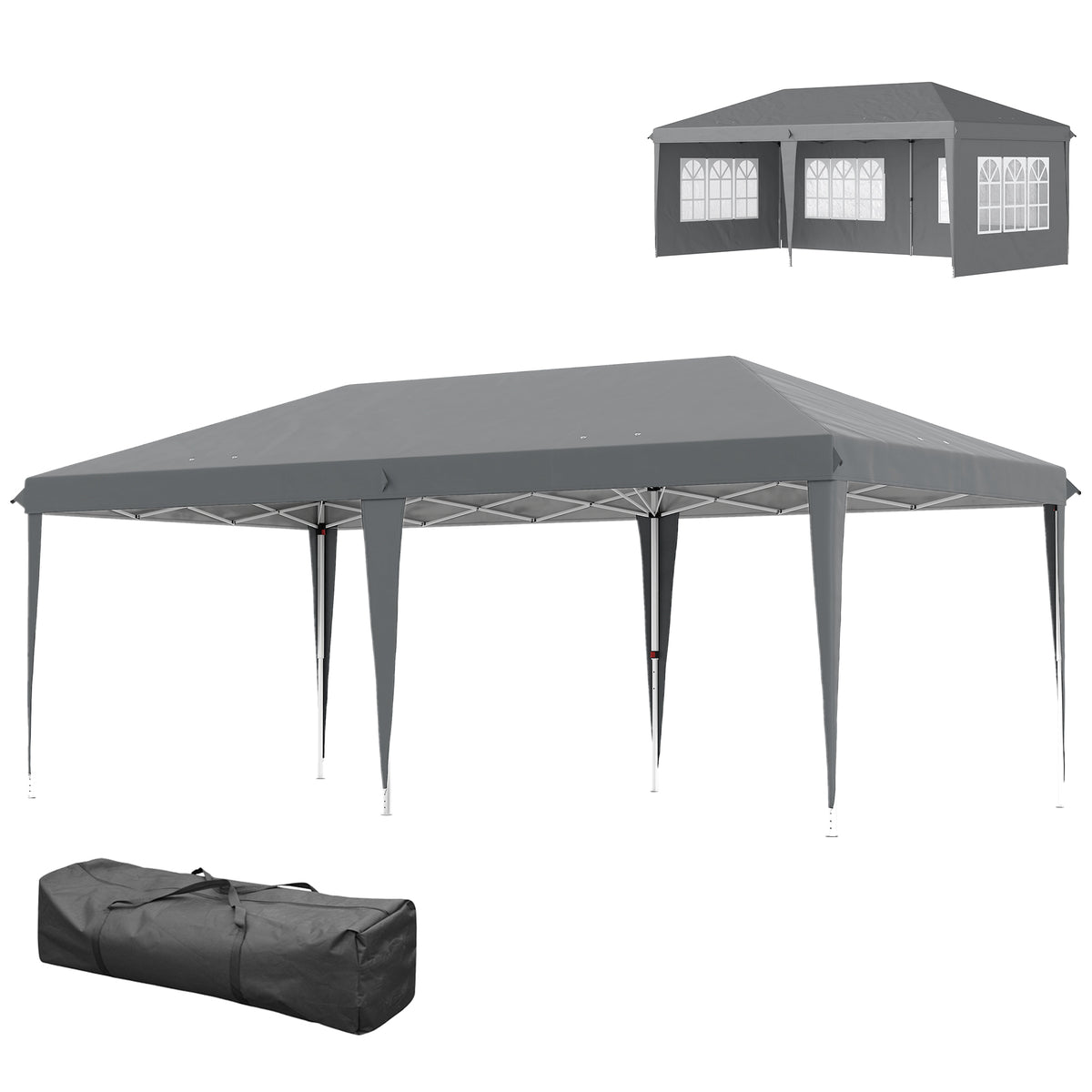 3 x 6m Pop-Up Gazebo, with Removable Walls - Grey