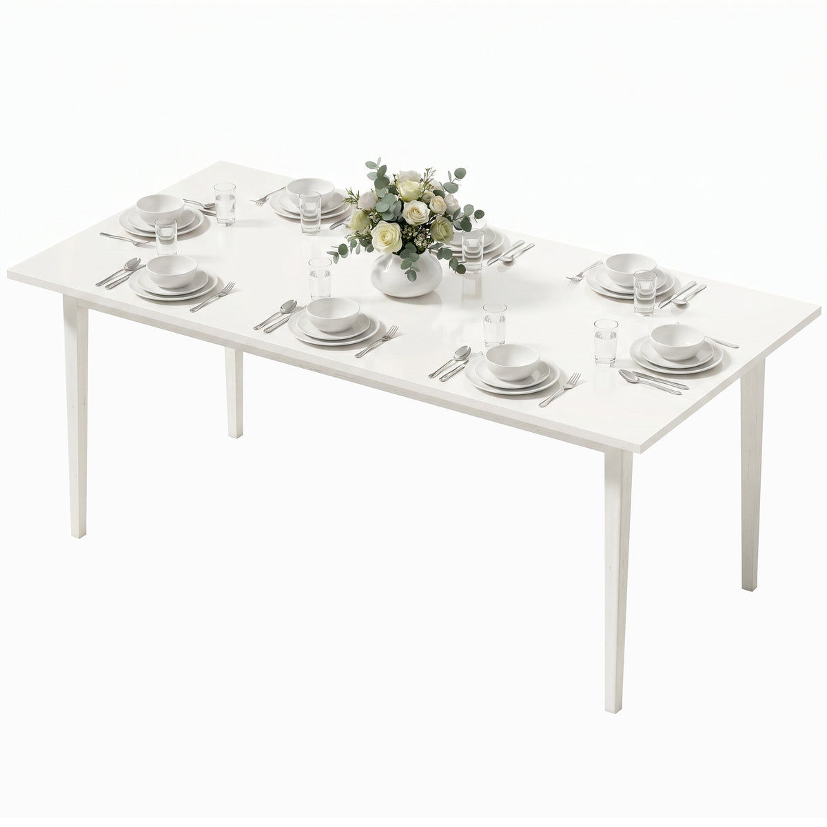 Esstisch für 8 Personen, Moderner Küchentisch mit Massivholzbeinen, 180 cm, Creme