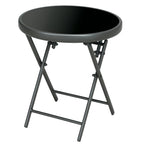 Φ45cm Garden Side Table, Outdoor Round Folding Patio Table with Imitation Marble Glass Top, Small Coffee Table, Black