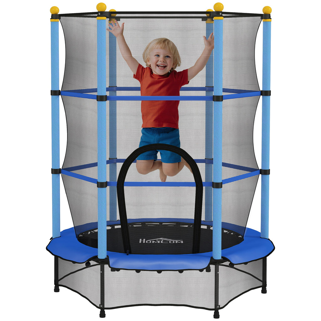 4.6FT/55" Kids Trampoline with Enclosure Net, Outdoor Indoor Use, for Ages 3-10 Years, Blue
