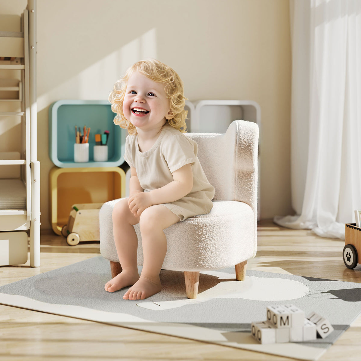Kindersessel, Pl¨¹schsessel mit B?renohren, Fleece-Bezug, Schaumstoff, Beige