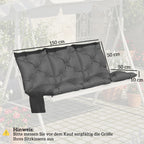 Bankauflage 150x100x10 cm 3-Sitzer Bankkissen mit Bändern, Rückenlehne UPF30+ mit Seitentasche， dunkelgrau