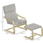 Loungesessel mit Hocker, Bezug in Leinenoptik, Holzrahmen, bis 120 kg, Hellgrau/Natur